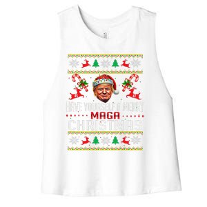 Funny Santa Trump Have Yourself A Merry Maga Christmas Xmas Women's Racerback Cropped Tank