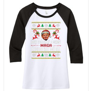 Funny Santa Trump Have Yourself A Merry Maga Christmas Xmas Women's Tri-Blend 3/4-Sleeve Raglan Shirt