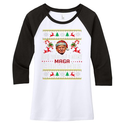 Funny Santa Trump Have Yourself A Merry Maga Christmas Xmas Women's Tri-Blend 3/4-Sleeve Raglan Shirt