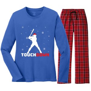 Funny Sports Touchdown Baseball Player Santa Claus Christmas Gift Women's Long Sleeve Flannel Pajama Set 