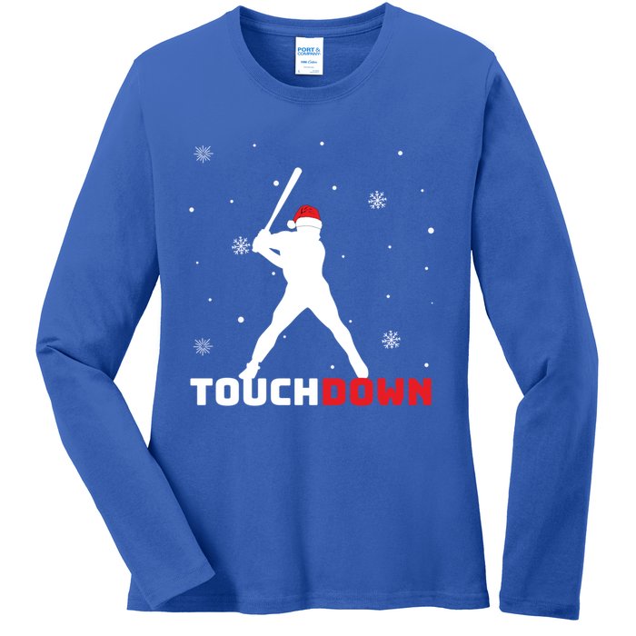 Funny Sports Touchdown Baseball Player Santa Claus Christmas Gift Ladies Long Sleeve Shirt