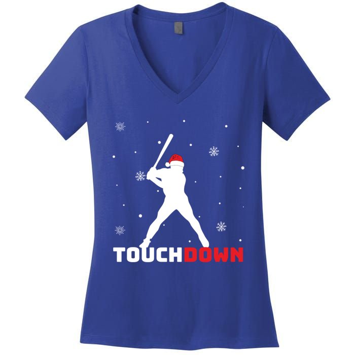 Funny Sports Touchdown Baseball Player Santa Claus Christmas Gift Women's V-Neck T-Shirt