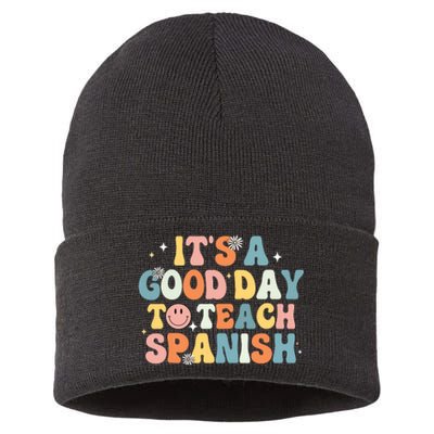 Funny Spanish Teacher Its A Good Day To Teach Spanish Groovy Sustainable Knit Beanie