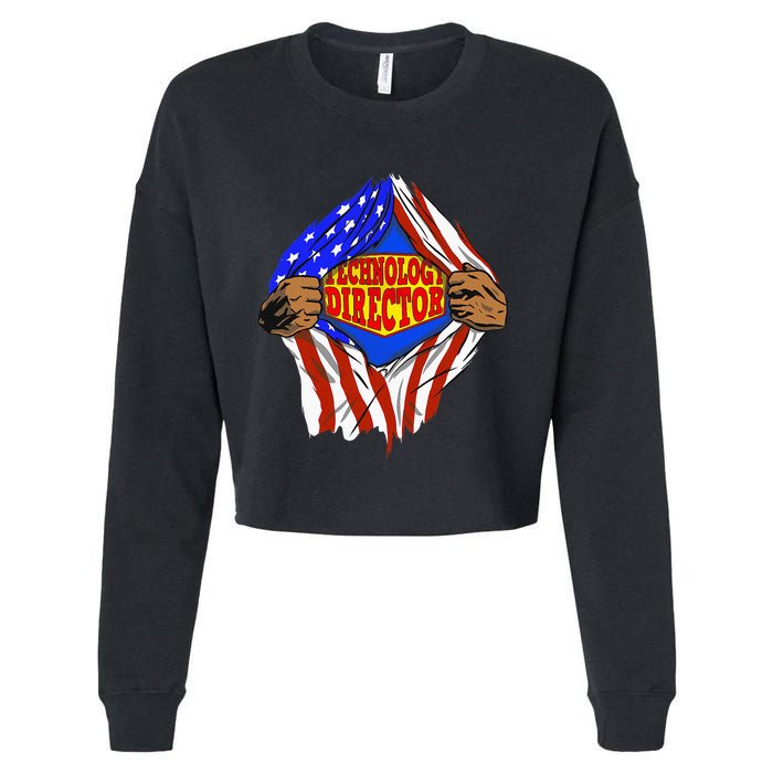 Funny Super Technology Director Hero Job Cropped Pullover Crew