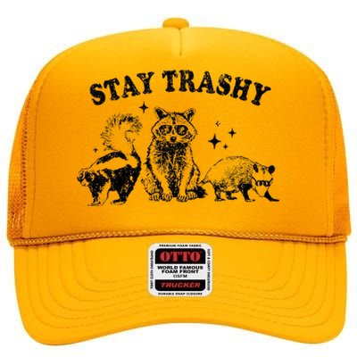 Funny Stay Trashy Raccoons Opossums Possums Animals Lover High Crown Mesh Back Trucker Hat