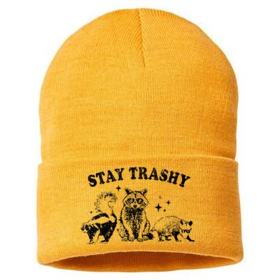 Funny Stay Trashy Raccoons Opossums Possums Animals Lover Sustainable Knit Beanie