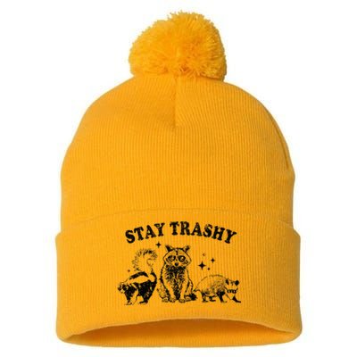 Funny Stay Trashy Raccoons Opossums Possums Animals Lover Pom Pom 12in Knit Beanie