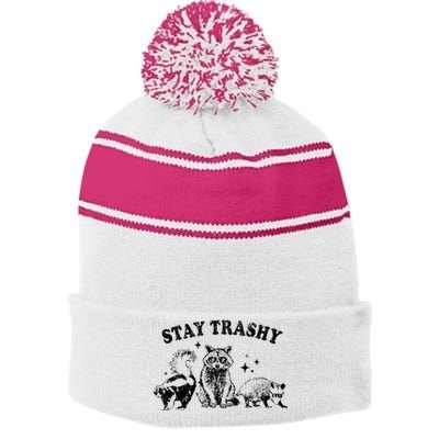 Funny Stay Trashy Raccoons Opossums Possums Animals Lover Stripe Pom Pom Beanie