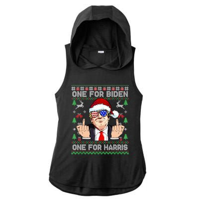 Funny Santa Trump One For Anti Biden Ugly Christmas Sweater Ladies PosiCharge Tri-Blend Wicking Draft Hoodie Tank