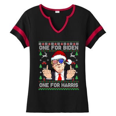 Funny Santa Trump One For Anti Biden Ugly Christmas Sweater Ladies Halftime Notch Neck Tee