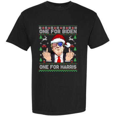 Funny Santa Trump One For Anti Biden Ugly Christmas Sweater Garment-Dyed Heavyweight T-Shirt