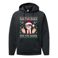 Funny Santa Trump One For Anti Biden Ugly Christmas Sweater Performance Fleece Hoodie