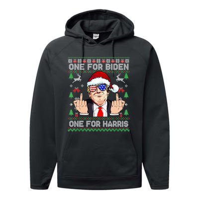 Funny Santa Trump One For Anti Biden Ugly Christmas Sweater Performance Fleece Hoodie