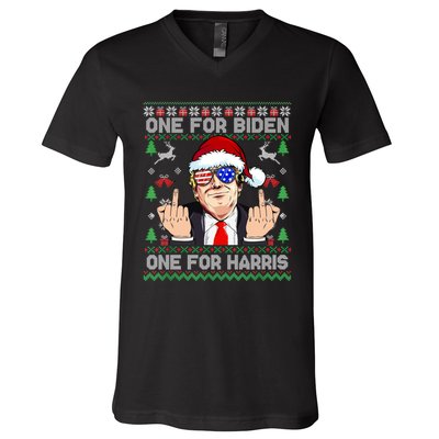 Funny Santa Trump One For Anti Biden Ugly Christmas Sweater V-Neck T-Shirt