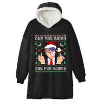 Funny Santa Trump One For Anti Biden Ugly Christmas Sweater Hooded Wearable Blanket