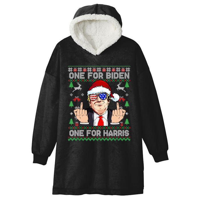 Funny Santa Trump One For Anti Biden Ugly Christmas Sweater Hooded Wearable Blanket