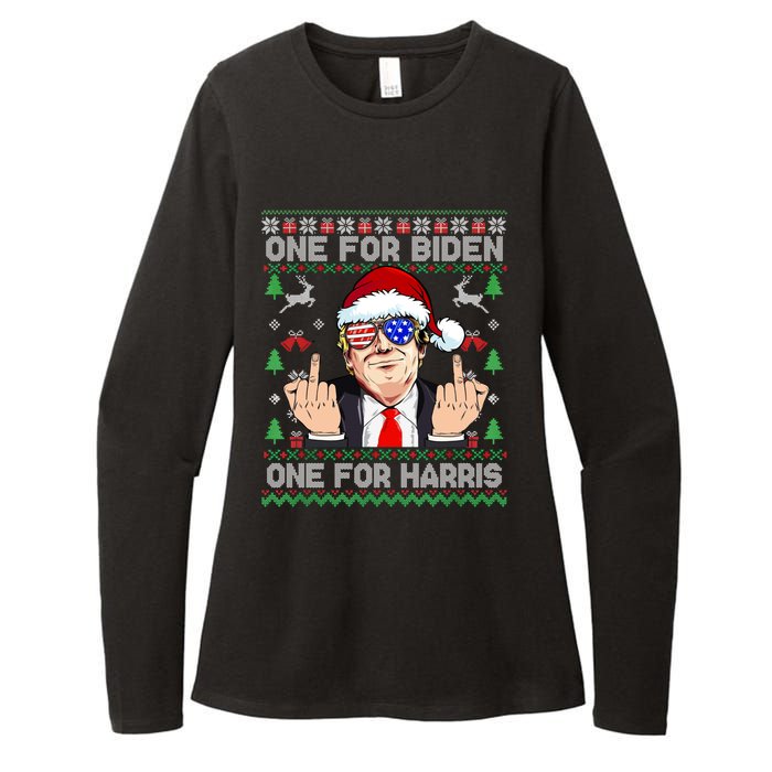 Funny Santa Trump One For Anti Biden Ugly Christmas Sweater Womens CVC Long Sleeve Shirt