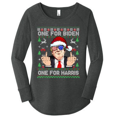 Funny Santa Trump One For Anti Biden Ugly Christmas Sweater Women's Perfect Tri Tunic Long Sleeve Shirt