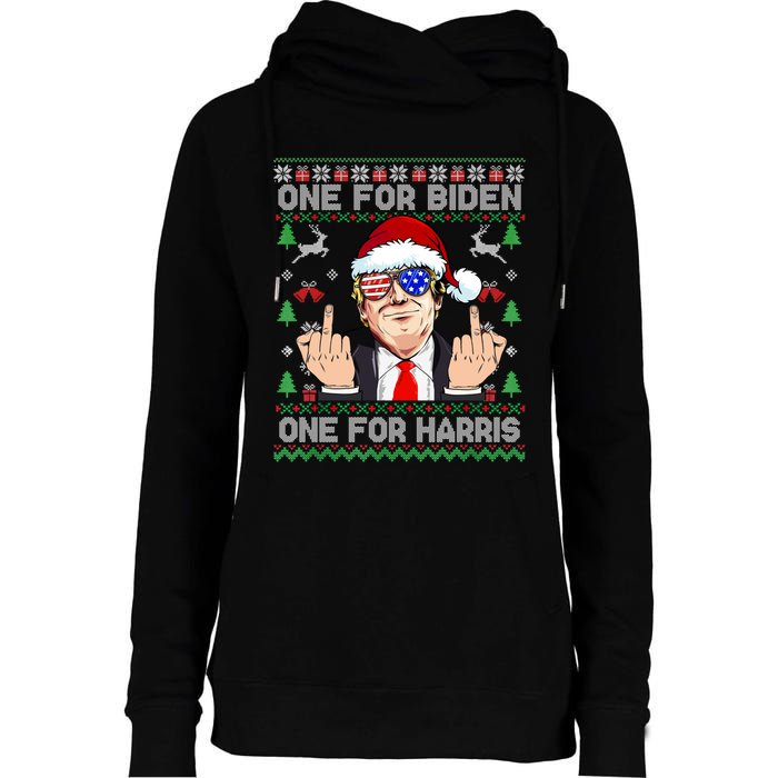 Funny Santa Trump One For Anti Biden Ugly Christmas Sweater Womens Funnel Neck Pullover Hood