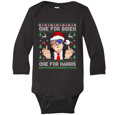 Funny Santa Trump One For Anti Biden Ugly Christmas Sweater Baby Long Sleeve Bodysuit