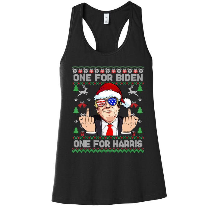 Funny Santa Trump One For Anti Biden Ugly Christmas Sweater Women's Racerback Tank