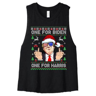 Funny Santa Trump One For Anti Biden Ugly Christmas Sweater Women's Racerback Cropped Tank