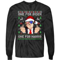 Funny Santa Trump One For Anti Biden Ugly Christmas Sweater Tie-Dye Long Sleeve Shirt