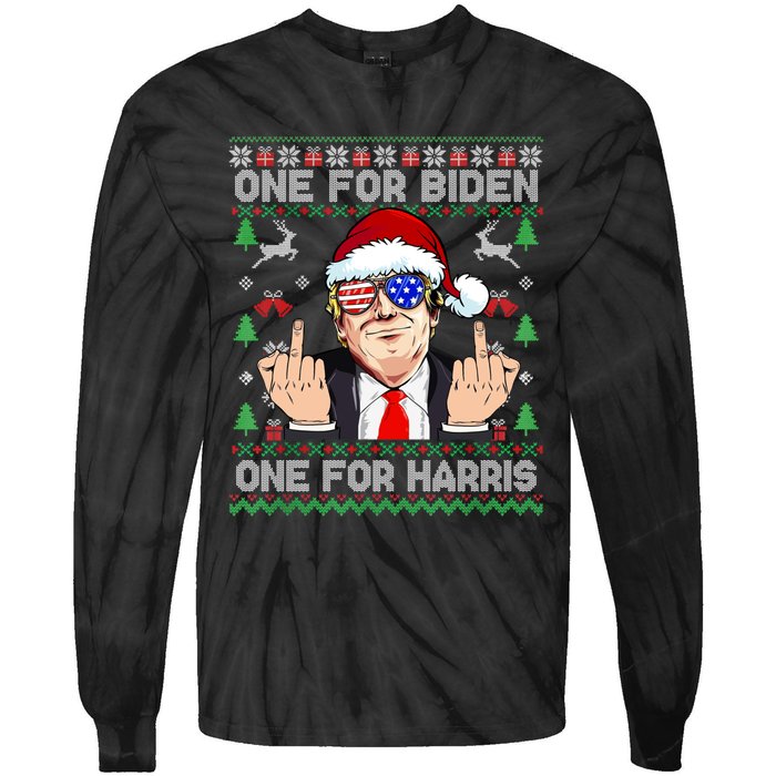 Funny Santa Trump One For Anti Biden Ugly Christmas Sweater Tie-Dye Long Sleeve Shirt