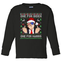 Funny Santa Trump One For Anti Biden Ugly Christmas Sweater Toddler Long Sleeve Shirt