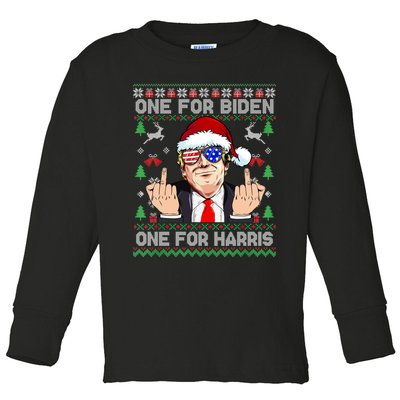 Funny Santa Trump One For Anti Biden Ugly Christmas Sweater Toddler Long Sleeve Shirt