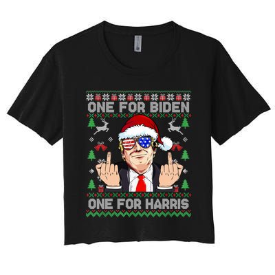 Funny Santa Trump One For Anti Biden Ugly Christmas Sweater Women's Crop Top Tee