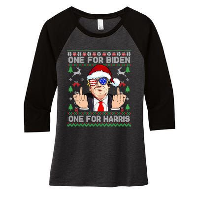 Funny Santa Trump One For Anti Biden Ugly Christmas Sweater Women's Tri-Blend 3/4-Sleeve Raglan Shirt