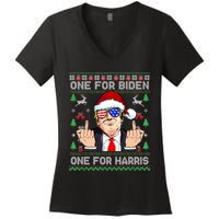 Funny Santa Trump One For Anti Biden Ugly Christmas Sweater Women's V-Neck T-Shirt