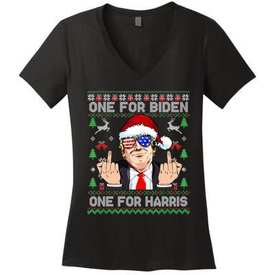 Funny Santa Trump One For Anti Biden Ugly Christmas Sweater Women's V-Neck T-Shirt