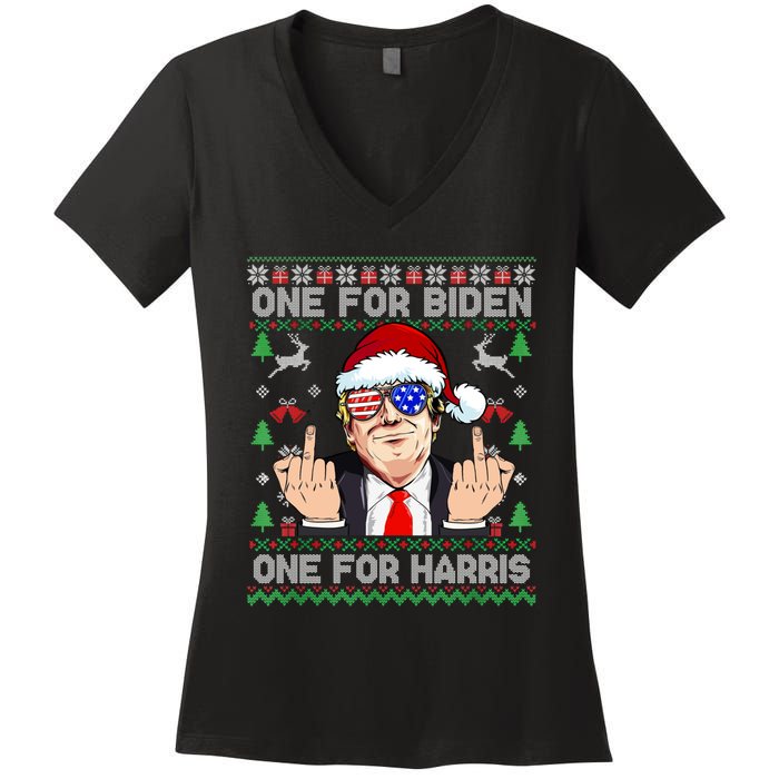 Funny Santa Trump One For Anti Biden Ugly Christmas Sweater Women's V-Neck T-Shirt