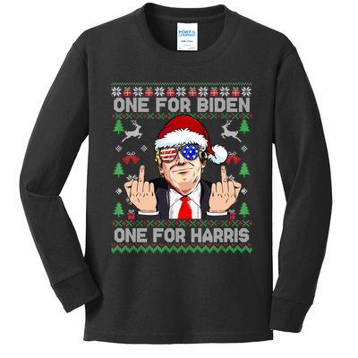 Funny Santa Trump One For Anti Biden Ugly Christmas Sweater Kids Long Sleeve Shirt