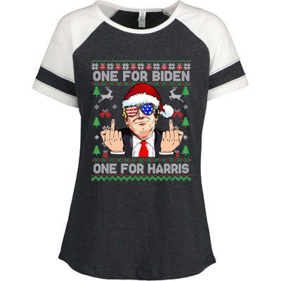 Funny Santa Trump One For Anti Biden Ugly Christmas Sweater Enza Ladies Jersey Colorblock Tee