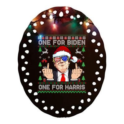 Funny Santa Trump One For Anti Biden Ugly Christmas Sweater Ceramic Oval Ornament