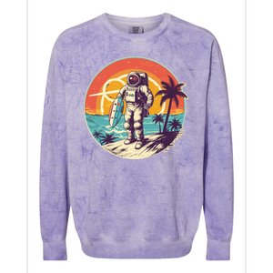 Funny Summer Time Surfing Astronaut Colorblast Crewneck Sweatshirt