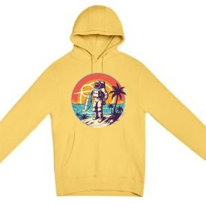 Funny Summer Time Surfing Astronaut Premium Pullover Hoodie