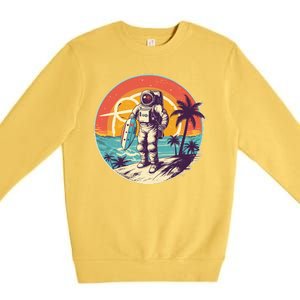 Funny Summer Time Surfing Astronaut Premium Crewneck Sweatshirt