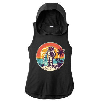 Funny Summer Time Surfing Astronaut Ladies PosiCharge Tri-Blend Wicking Draft Hoodie Tank