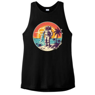 Funny Summer Time Surfing Astronaut Ladies PosiCharge Tri-Blend Wicking Tank