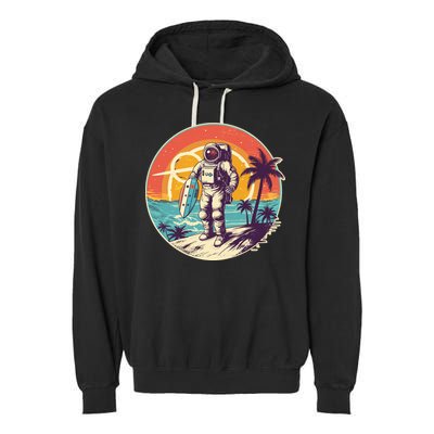 Funny Summer Time Surfing Astronaut Garment-Dyed Fleece Hoodie