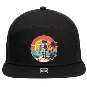 Funny Summer Time Surfing Astronaut 7 Panel Mesh Trucker Snapback Hat