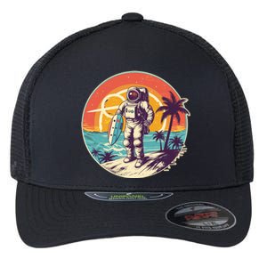 Funny Summer Time Surfing Astronaut Flexfit Unipanel Trucker Cap