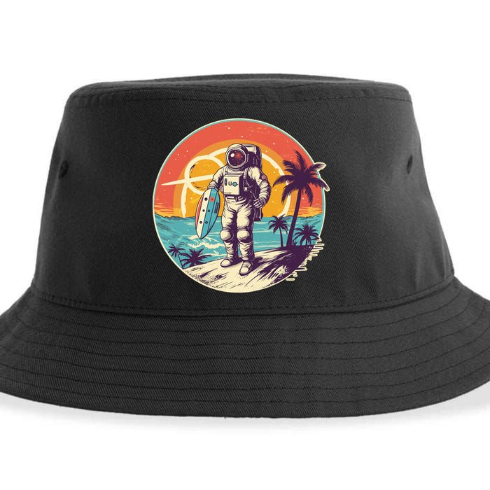 Funny Summer Time Surfing Astronaut Sustainable Bucket Hat
