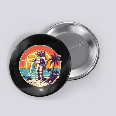 Funny Summer Time Surfing Astronaut Button