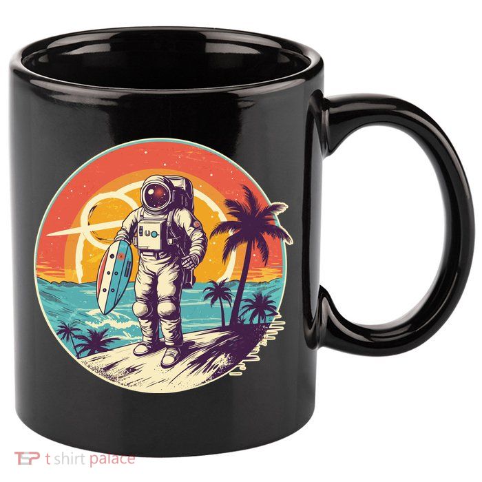 Funny Summer Time Surfing Astronaut 11oz C Handle Ceramic Mug