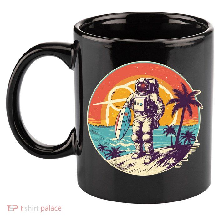 Funny Summer Time Surfing Astronaut 11oz C Handle Ceramic Mug